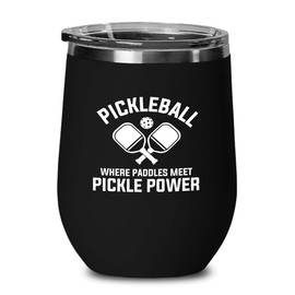 Pickleball Black Edition Wine Tumbler 12oz - Where paddles meet - Ball Game pop tennis rackets netball handlball