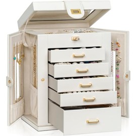 Caja de Joyería AKOZLIN Organizador de 6 Niveles Funcional Caja de Almacenamiento de Joyería Giratoria 360° para Mujeres Niñas Soporte para Anillos Co