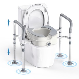 Raised Toilet Seat for Seniors with Handles - 3.9in Elevated Toilet Seat Risers, Lift Toilet Safety Seat with Adjustable Height, Ideal for Elderly, Pregnant & Handicapped, Fit Any Toilet