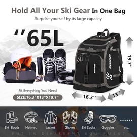 MORXPLOR Ski Boot Bag - 65L Padded, Waterproof Ski Travel Backpack for Gear & Accessories