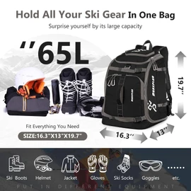 Ski Boot Bag - 65L Padded, Waterproof Ski Travel Backpack for Gear & Accessories