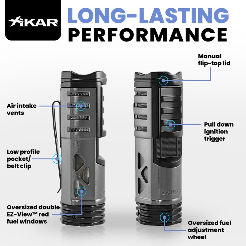 XIKAR Tactical Single-Jet Lighter, Gunmetal and Black - Powerful Flame,