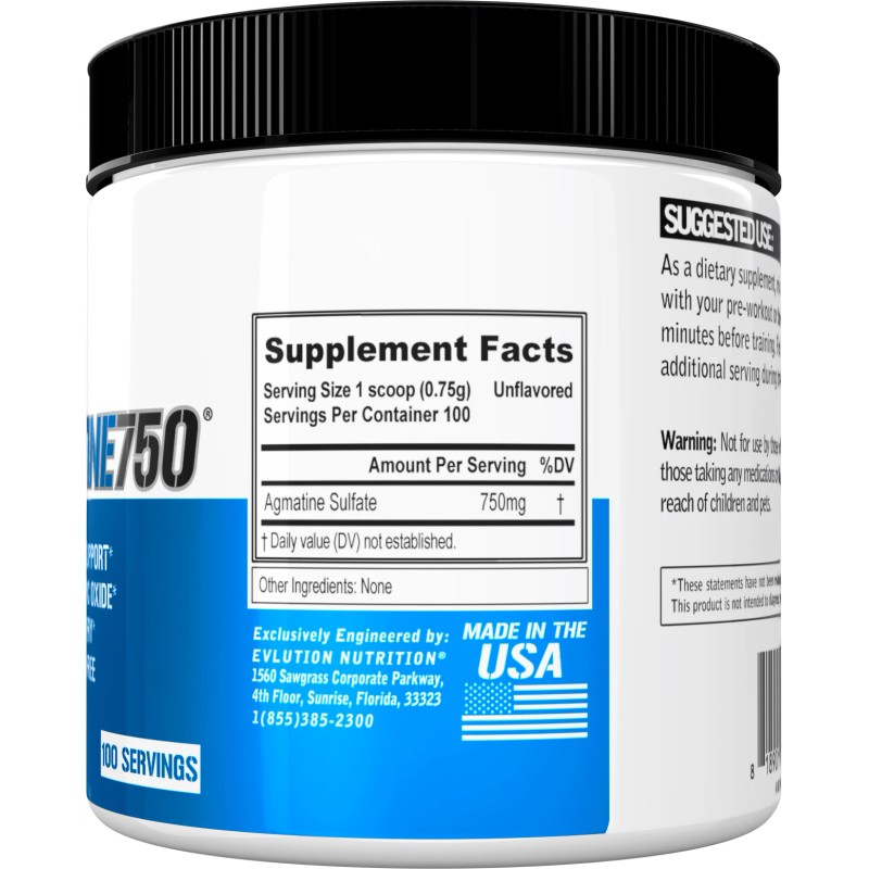 Evlution Nutrition Agmatine 750 - Vasodilation Support - 100 Servings
