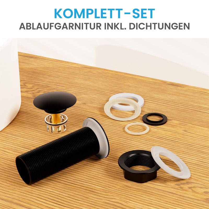 Bächlein Extra Long Universal Drain Fitting without Overflow (Matt Black)