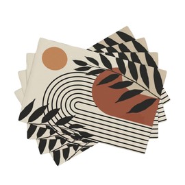 Mid Century Abstract Placemats, Medieval Bohemian Sun Leaves Modern Table Mats, Tabletop Dining Room Kitchen Decoration 18" L x 12" W *4 PCS