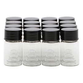 Unxuey Mini Sample Vials 7ml Black Screw Cap Travel Bottles Containers Transparent Lab Test Vials Pack of 16