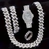 4pcs, Men's Rhinestone Bracelet Set, Ring Set, Men's Watch Gift
