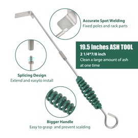 OLIGAI Grill Grate Lifter Gripper and Ash Tool Set for M/L Big Green Color Egg,Stainless Steel BBQ Ash Tool Poker and Ash Pan for Kamado Joe Classic
