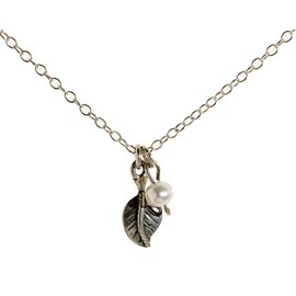 Silver Leaf Necklace White Pearl Leaf Pendant 925 Sterling Silver Necklace