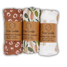 Baby Muslin Swaddling Wrap Nursery Essential for Boys and Girls 3 Pack Set Breathable Multi-Use Swaddle Blanket 70% Bamboo and 30% Cotton Super Soft Lightweight Ideal for Newborn 120x110cm/47 x43