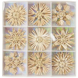 Premium Set Straw Stars, 18 Pieces, Natural/Gold
