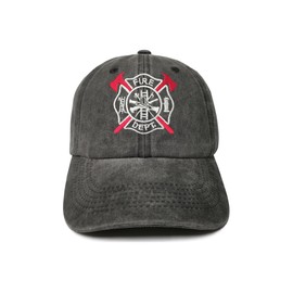 ZKFE Embroidered Firefighter Hat, Gift for Men Women, Washed Black Fire Department Dept Baseball Cap Adjustable Trucker Hat