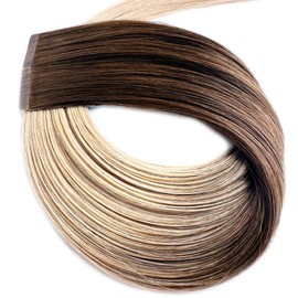 20 Pieces 22" Inches Balayage Ombre Two Tone PU Tape in Skin Weft Human Hair Extensions Color T4/22 Medium Brown Faded to Light Blonde
