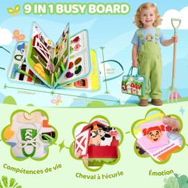 Busy Board French, Quiet Book with Farm Theme, Travel Games Children from 3, Sensory Toy, Gift Toy Girl Boy