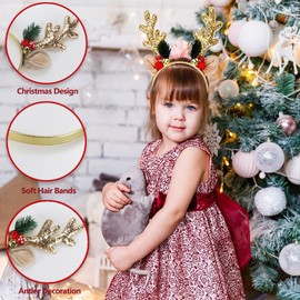 Finphoon Christmas Headbands,Reindeer Antlers Headband,Gold Glitter Elk Antlers Hair Bands,Christmas Hair Accessories for women Girls, Party and Cosplay Head Bands