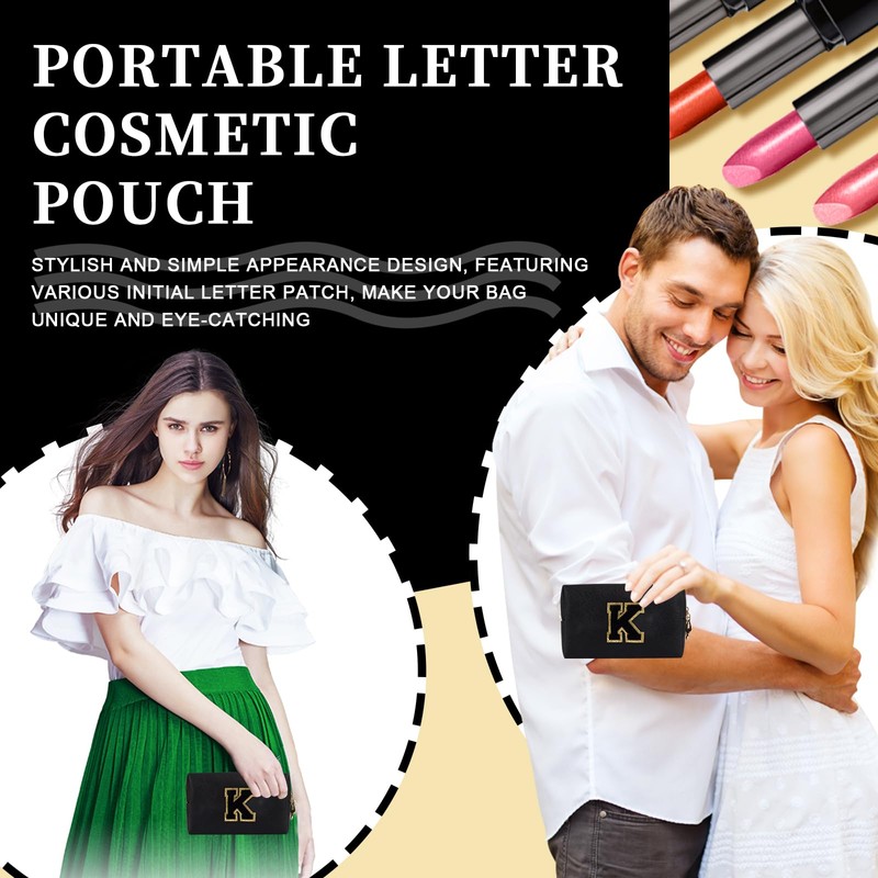 Bolsa de maquillaje con parche inicial personalizada, bolsa de chenilla