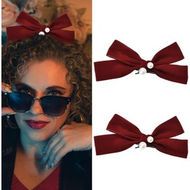 Christmas Hair Accessories Bow Clips for Girls Women Side Bow Hair Clip Velvet Red Christmas Hair Bows Festival Party Christmas Bowknot Barrette Pearl Decor Hair Clip Bow Prom Formal Hair Style Bows (Red, One Size)