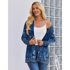 Zeagoo Plus Size Floral Cardigan for Women Lightweight Long Sleeve Open Front Kimono Business Office Work Clothes