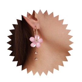 Inilbran Boho Crystal Flower Earrings Vintage Resin Flower Earrings Acrylic Flower Large Hoop Earrings Pink Flower Petal Earrings Long Crystal Tassel Earrings Jewellery for Women and Girls, Zinc, No