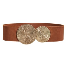 Weenkeey Women's Elastic Vintage Wide Waist Belt Stretchy Retro Cinch Belts Fashion Waistband with Gold Double Round Buckle for Dresses Coat - Brown