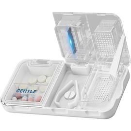 CFMOUR 3-in-1 Pill Cutter Splitter for Tiny or Small Large Pills, Pill Crusher Grinder with Powder Brush Grind Tablets, Pill Carrier for Storage Pills, Mills for Elderly, Kids&amp;Pets, Purple - Color: White