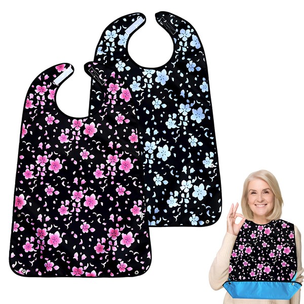 Tolenre Adult Bibs, 2 Pcs Washable Clothing Protector with Crumb