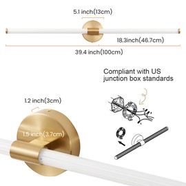 Gednbo Dimmable LED Bathroom Vanity Lights 360° Full Lighting Bathroom Light Fixtures Over Mirror Vanity Light Bar Modern Wall Sconce Warm Light for Bedroom Living Room - Gold, 39 inch