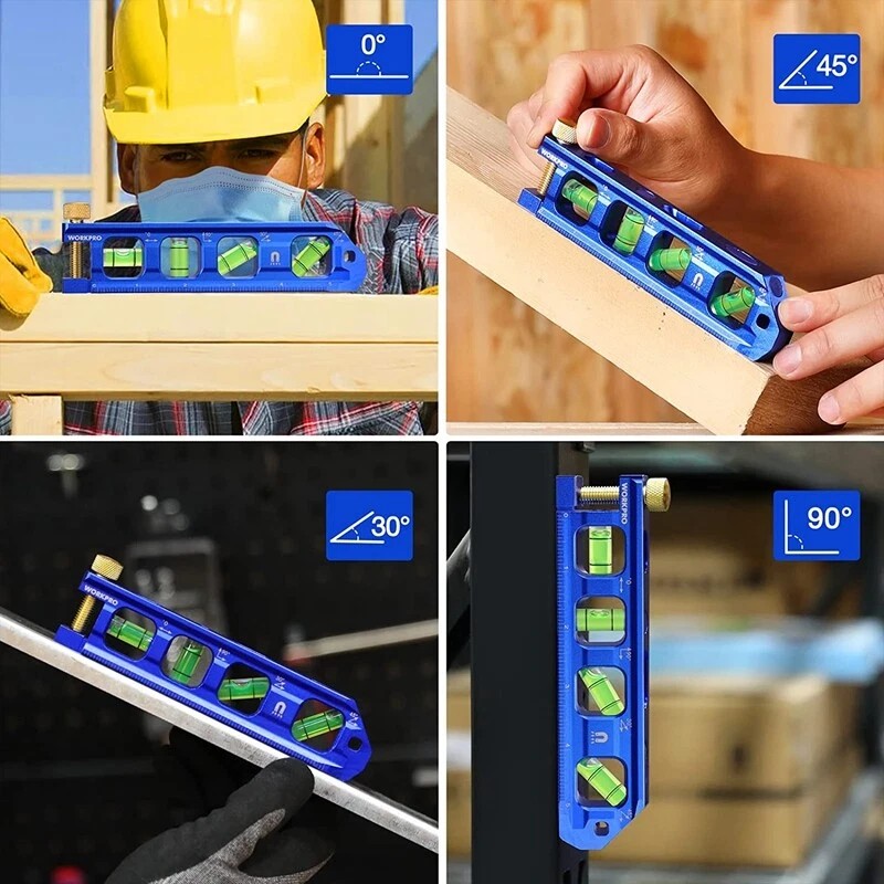 WORKPRO 8” Magnetic Torpedo Level 4 Bubble Vials for 0°/90°/45°/30°