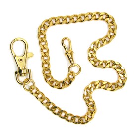 Pocket Watch Chain - Albert Chain - Gold Color - High Polish Brass Curb Link Chain - Big Swivel Lobster Clasp + Swivel Clasp FC02A