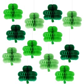 12PCS St. Patrick's Day Honeycomb Balls Hanging Decorations Shamrock Centerpieces for Tables Lucky Irish Hanging Ceiling Sign for Spring Themed Birthday Baby Shower Bridal Shower Party Favor