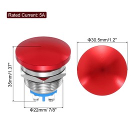sourcing map 1PCS 5A 250V AC 22mm 7/8" Momentary Mushroom Head Push Button Switch Red 1NO Waterproof IP65 SPST Installing Domed Round 2 Screw Foot Switch