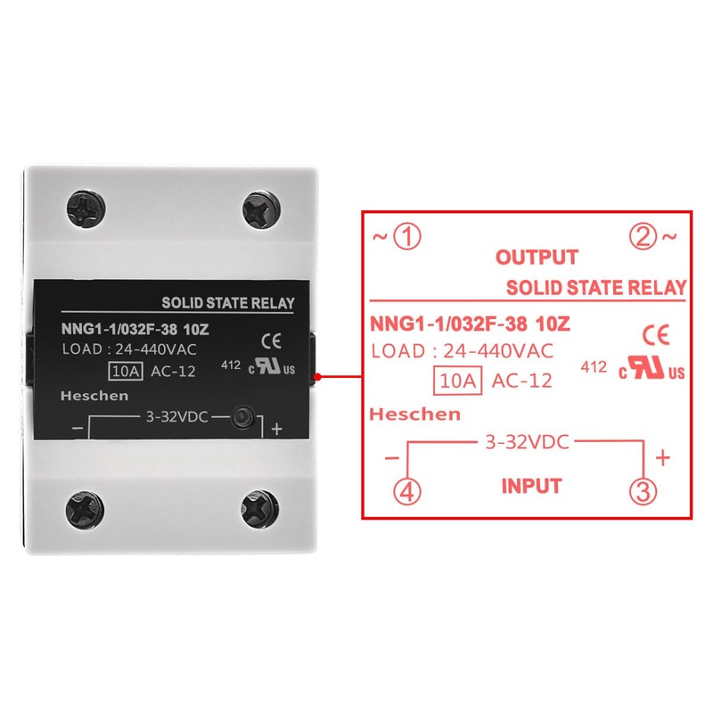 Heschen Single Phase Solid State Relay, NNG1-1/032F-38 10A, SSR-DA, Input