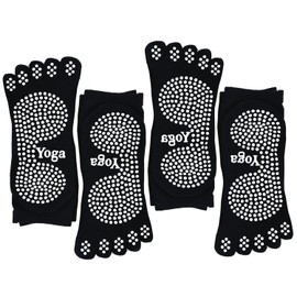 PUTUO Yoga Socks Women Pilates Socks with Grips, Ladies Non Slip Five Toe Socks for Yoga Pilates Fitness, 4 pairs