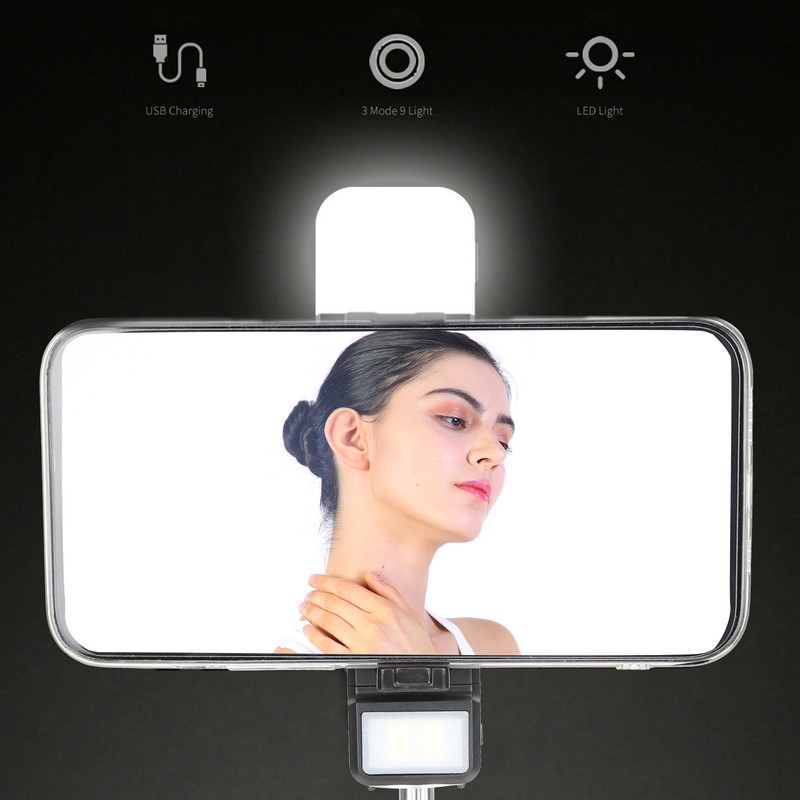 Tripod Selfie Stick with Light Mobile Phone Wireless Bluetooth Foldable