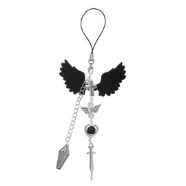 AGEN KGEN Cute Y2K Phone Charm Aesthetic Keychain Accessories Phone Lanyard String for Bag Purse Backpack Wallet Airpods Pendants Decor for Women (1x Black Wing)