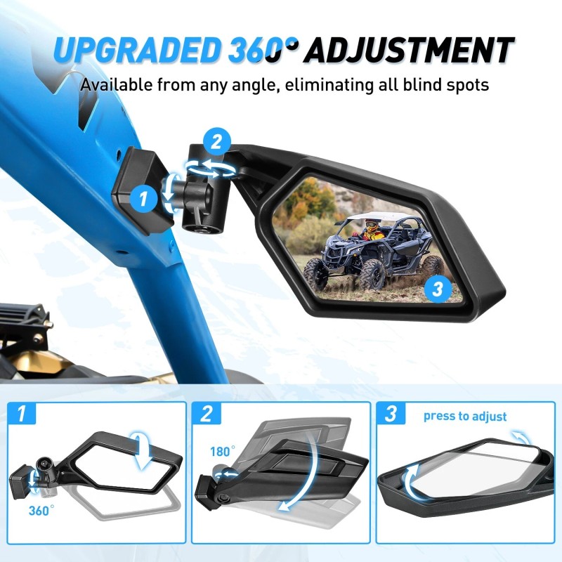 Nilight UTV Side Mirrors X3 Rear View Mirror Upgraded 360