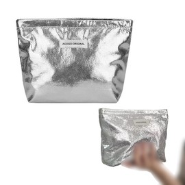 BSITSSS Shiny Silver Makeup Bag, Portable Cosmetic Bags Women, Multifunctional Zipper Make Up Bag Girls, Small Makeup Pouch,Simple and Stylish Beauty Bag, Birthday Gifts for Women Unique