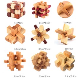 Myth Square 3D Komei Puzzle Set of 9 Types 3D Adult Intellectual Toy with Strategy Chart (Instruction Manual) Natural Wood Difficult