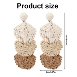 Handgefertigte Ohrringe aus Rattan für Frauen, Leicht Stroh Tropfen Ohrringe Lustig Schmuck im Quastenstil für Party Sommer Strand Urlaub (Weiß & Braun)