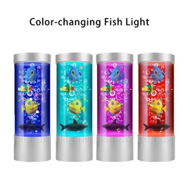 RABOW RUN Bubble Color-Changing LED Fish Lamp with Lifelike Swimming Effect - Relaxing Home Décor with Mesmerizing Aquatic Ambiance, Silver, RR-2402