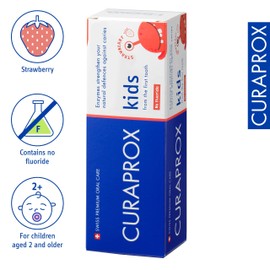 Curaprox Children's Toothpaste CS Kids Strawberry, Zero Fluoride, 60ml - Fluoride Free Strawberry Toothpaste for Kids 2 + Years - SLS Free, Microplastic Free & Triclosan Free Kids Toothpaste, Clear
