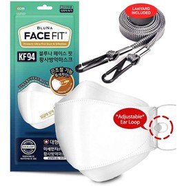 BLUNA [10 Pack] Face Fit KF94 Certified Premium 4-Layer White Face Mask [Adjustable Ear Loop][Anti-Trouble Skin][Individual Pack][Made in KOREA]