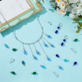 PH PandaHall 60 Pieces Faceted Teardrop Pendants The Blue Series 6 Colours Dangle Crystal Pendants Transparent Glass Pendants for Jewellery Making Bracelet Crafts