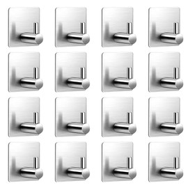 16 Piezas Ganchos de Baño Conjuntos,Ganchos de Baño,Ganchos para Pared 304 Acero Inoxidable,Ganchos Adhesivos Organización,Accesorios de Baño,Perfecto para La Cocina, El Baño o La Oficina