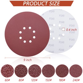 9 Inch 8 Hole Sanding Discs, ZEHIQ Hook & Loop Sandpaper, 240 Grit Grinding Abrasive Sanding Paper for Powe Drywall Sander Wood Furniture Finishing, 30 PCS