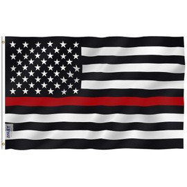 ANLEY Fly Breeze 3x5 Foot Thin Red Line USA Polyester Flag - Vivid Color and UV Fade Resistant - Canvas Header and Double Stitched - American Honoring Firefighter Flags with Brass Grommets 3 X 5 Ft
