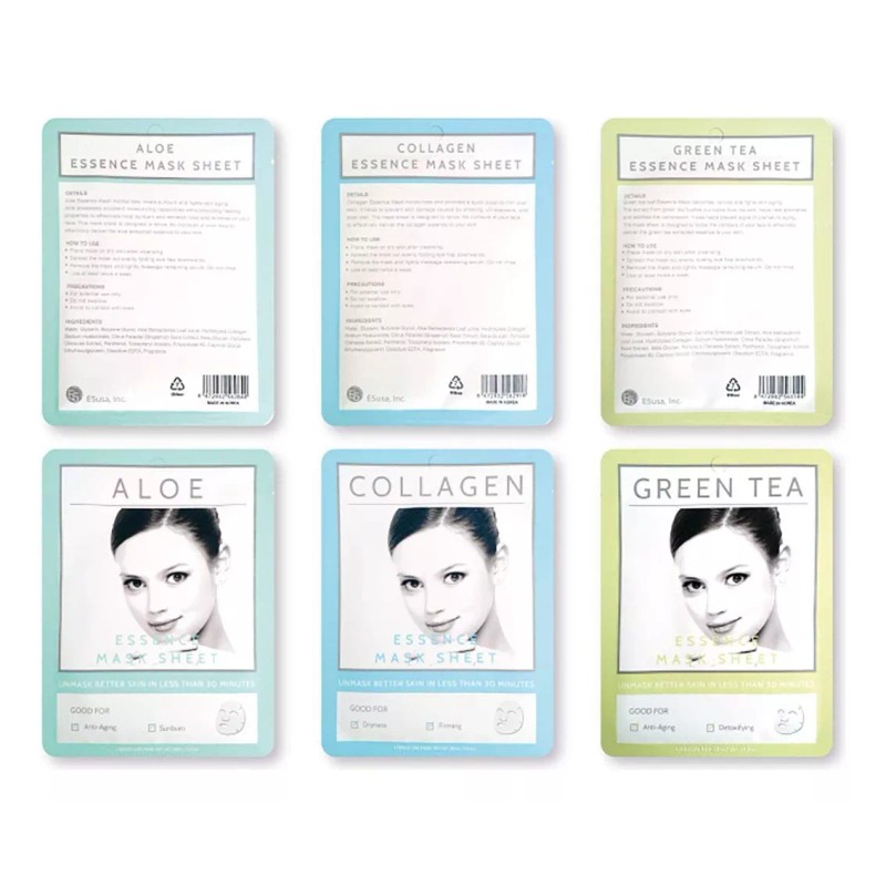 E5 Mascarilla Hojas - Azul Set (aloe, Colágeno, Té Verde)