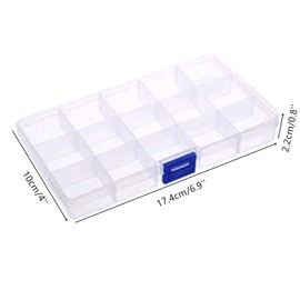 TOKERD Pack of 6 15 Grid Sorting Box Compartments Storage Box Adjustable Plastic Storage Box Clear Assortment Box for Small Parts Jewellery Earrings