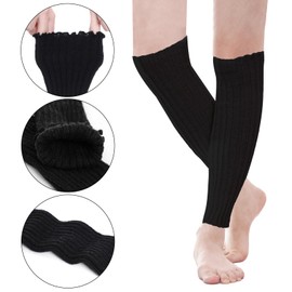 YKYUASD Womens Ribbed Leg Warmers Knitted Long Socks Boot Socks Ankle Heap Sock for Winter Party Sports (Black, 15.7 inch)
