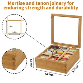 Ll.TOPWP Wood Tea Bag Organizer, 9 Compartment Multi-Functional Tea Box and Storage Organizer for Tea Bags with Clear Acrylic Window